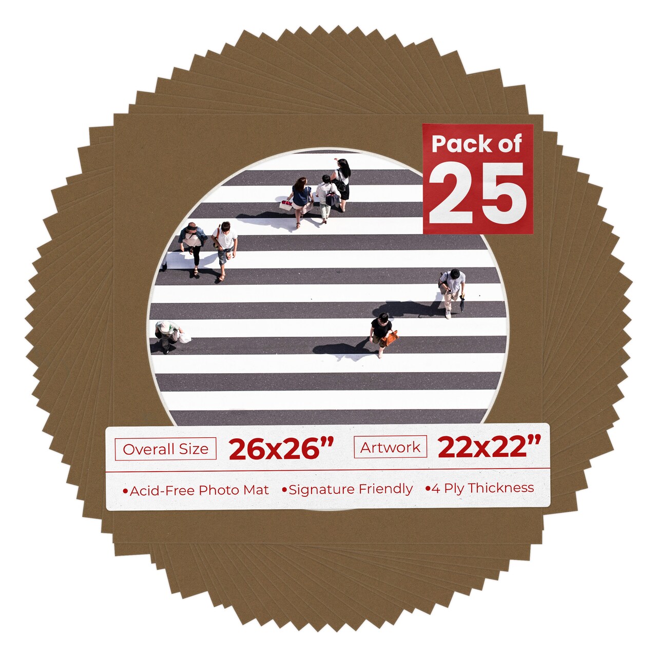 Aged Oak Brown Mat Board for 26x26 Frames - Circle Opening for 22x22 Photos